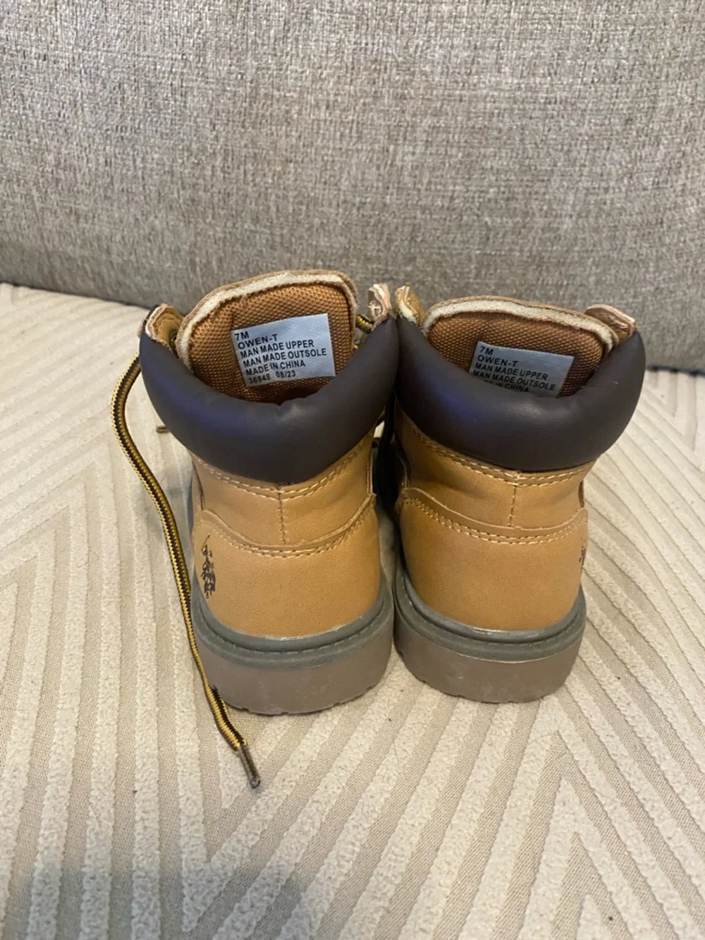 New U.S. Polo Assn. boys size 7M Owen wheat brown high top faux leather boots